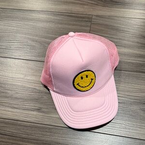 Pink Smiley Patch Mesh Trucker Hat